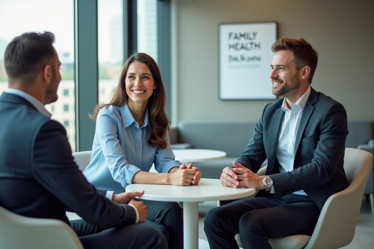 Femme d affaires souriante avec conseiller en assurance