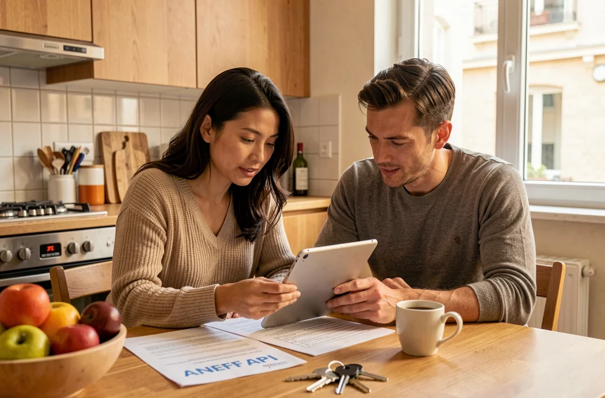 Couple consultant les documents de la procédure de naturalisation via l'API ANEF sur une tablette à la maison