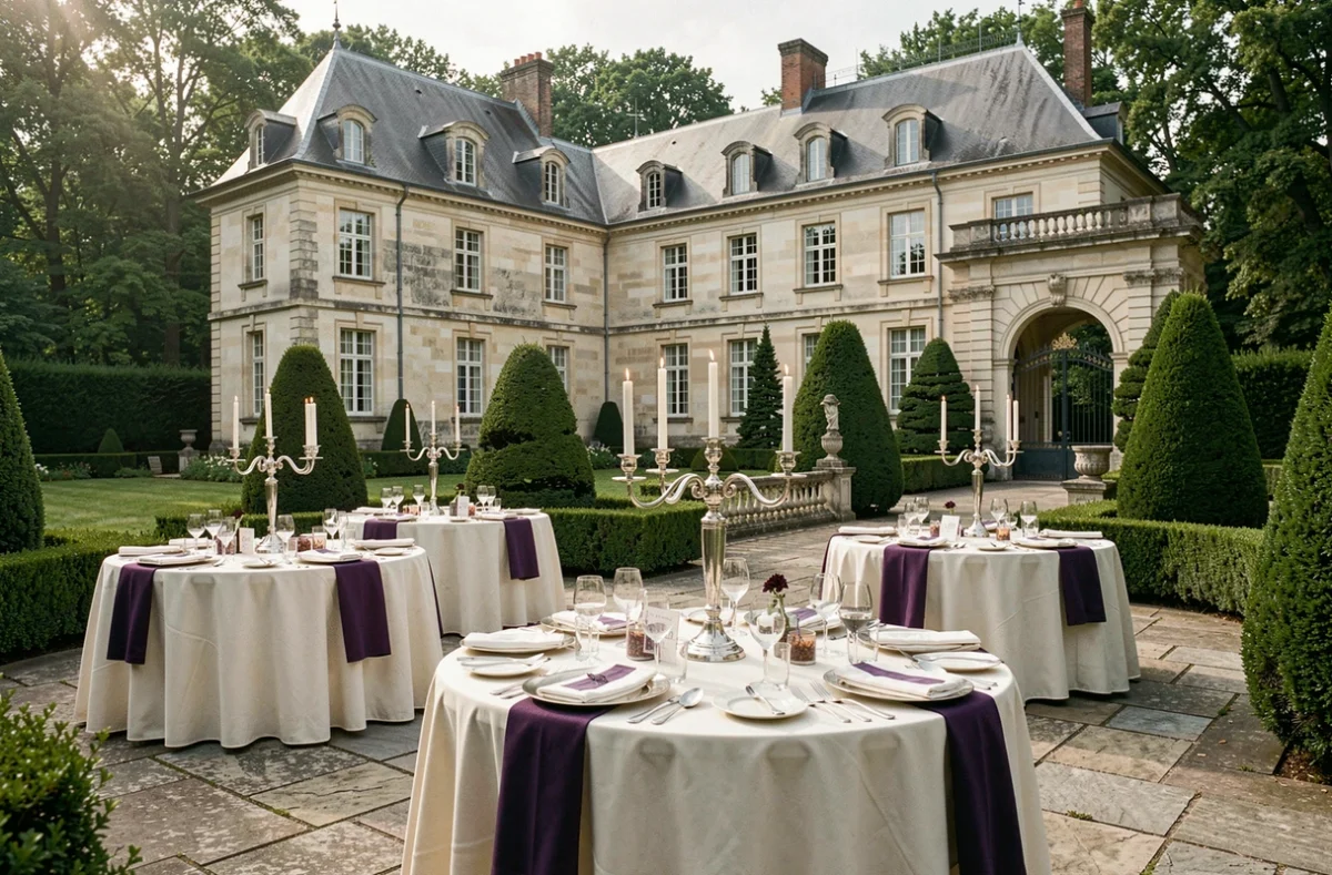 Domaine de Chanillé avec sa terrasse de réception privée aménagée dans un cadre de manoir rare