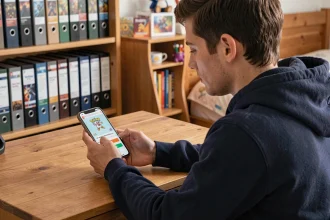 Jeune homme entrant un code cadeau sur l'application Pokémon TCG Pocket depuis son smartphone