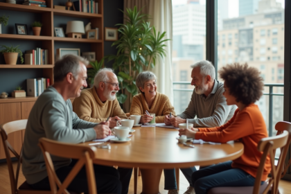 Famille multigenerational autour d'une table en appartement chaleureux