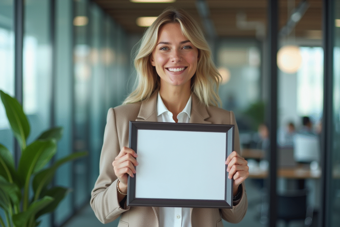 Femme confiante avec certificat d'expérience client