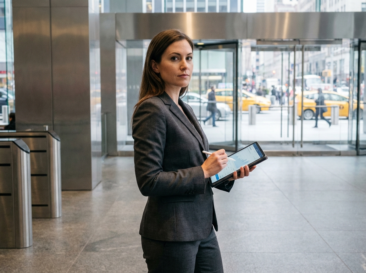 Femme d affaires confiante dans une banque moderne