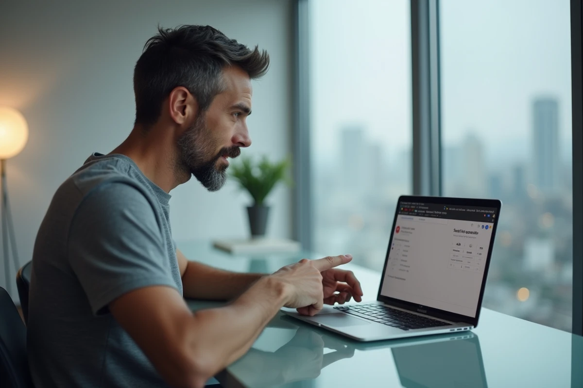 Homme utilisant un outil en ligne pour résoudre des anagrammes et trouver le mot le plus long sur ordinateur portable