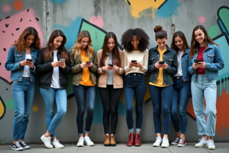 Groupe de jeunes devant un mur graffiti urbain