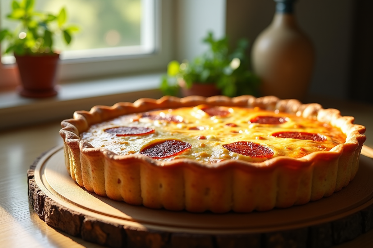 Quiche au chorizo fraîche près de la fenêtre ensoleillée