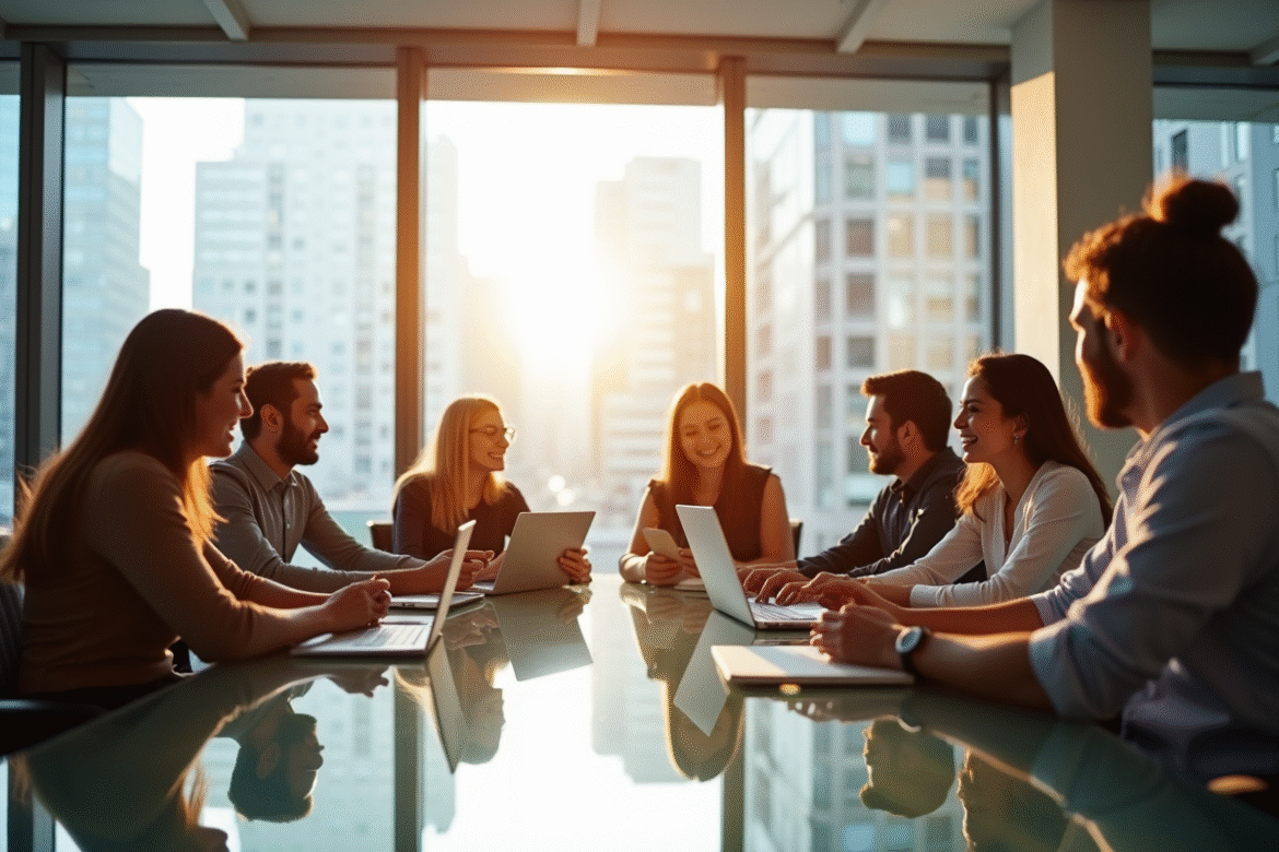 Réunion d'équipe dans un bureau moderne pour la stratégie de vente