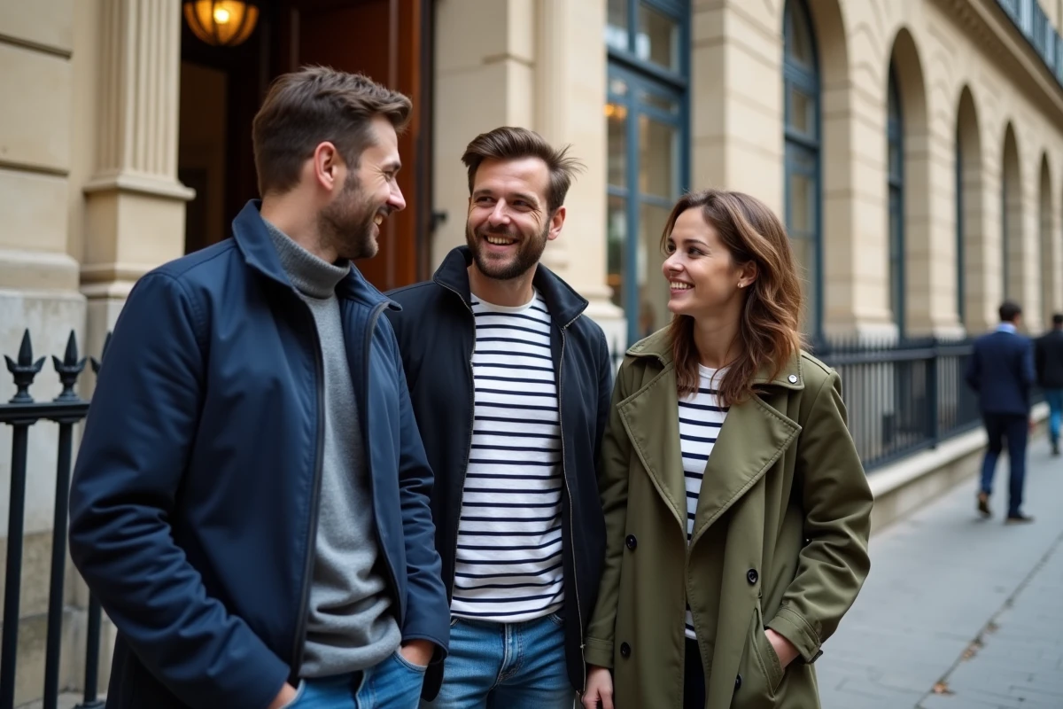 Groupe de participants à une sortie OVS Paris devant un musée, souriant après une activité culturelle entre inconnus